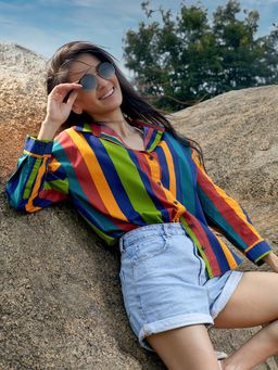 PINACOLADA - Women's Multi-Color Balanced Striped Shirt