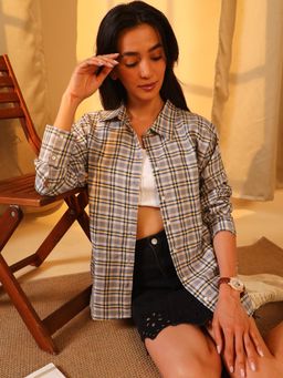 PINACOLADA - Women's Moon Grey Tartan Plaid Boxy Shirt