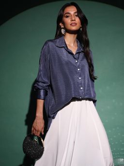 PINACOLADA - Women's Navy Blue Textured Shirt