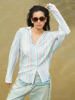 PINACOLADA - Women's Multi-Color Rainbow Pleated Shirt