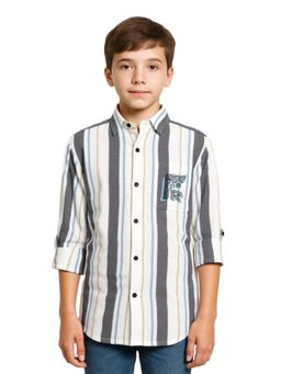 CAVIO - Boys Multi-Color Regular Fit Striped Printed Full Sleeves Casual Shirt