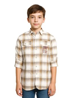 CAVIO - Boys Khaki Regular Fit Checks Full Sleeves Casual Shirt