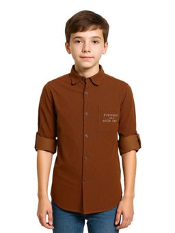 CAVIO - Boys Brown Cotton Regular Fit Full Sleeves Casual Shirt