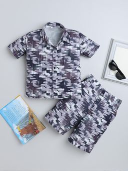 FOURFOLDS - Boys Grey Cotton Blend Abstract Printed Shirt and Shorts
