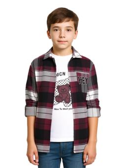CAVIO - Boys Wine Checks Full Sleeves Casual Shirt and T-shirt