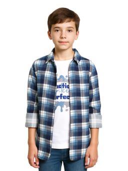 CAVIO - Boys Blue Checks Full Sleeves Casual Shirt and T-shirt