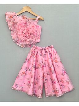 LABEL NEETI - Pink 3D Organza Flower Print Co-Ord Set