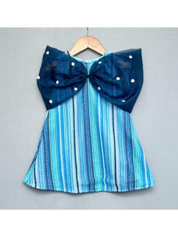 LABEL NEETI - Blue Knitted Embellished Big Organza Bow Dress