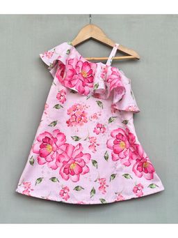 LABEL NEETI - Light Pink Floral Print One Shoulder Dress