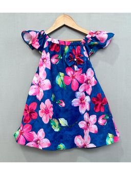 LABEL NEETI - Navy Floral Printed Off Shoulder Dress