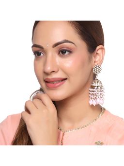 Yellow Chimes - Gold-Plated Pink Enamelled Jhumka Earrings