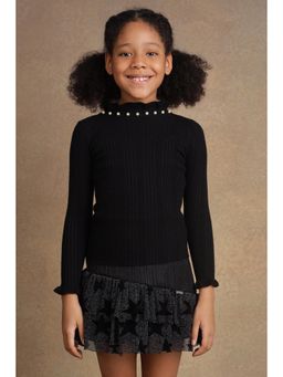 One Friday - Girls Black Solid Pullover Sweater