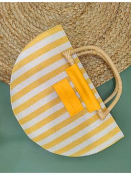 Misfit Panda - Stripes Yellow Khesh Fabrics & Cactus Leather Beach Day Sling Bag