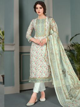 Stylee LIFESTYLE - Turquoise Viscose Embroidered Dress Material (Set of 3)