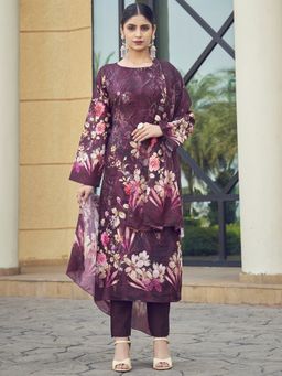 Stylee LIFESTYLE - Wine Purple Embroidered Dress Material (Set of 3)