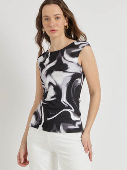 FableStreet - Black Marble Print Knit Top