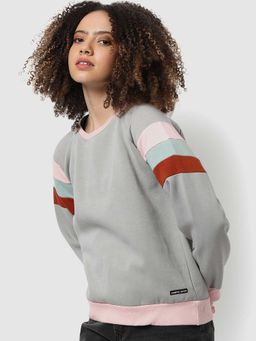 PINACOLADA - Womens Grey Colour-Blocked Sweatshirt