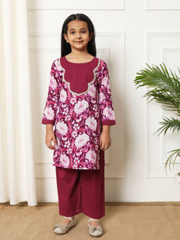 Readiprint - Straight Style Cotton Fabric Purple Kurta with Pant (Set of 2)