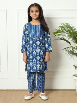 Readiprint - Straight Style Cotton Fabric Blue Kurta with Pant (Set of 2)