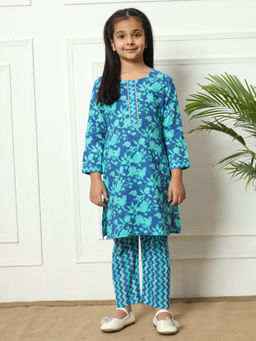 Readiprint - Straight Style Cotton Fabric Blue Kurta with Pant (Set of 2)