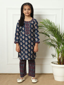 Readiprint - Straight Style Cotton Fabric Navy Blue Kurta with Pant (Set of 2)