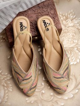 Aroom - Women Trendy Beige Embroidered Sandals