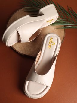 Aroom - Women Cream Trendy Block Sandals