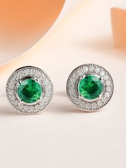 Ornate Jewels - 925 Silver 0.5 Carat Green Emerald Halo Stud Earring for Women and Girls (One Size)