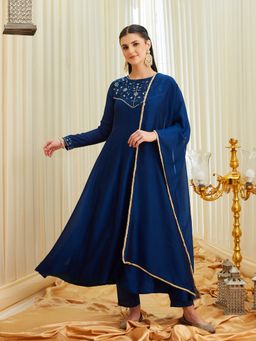 MOKOSH - Teal Silk Embroidered Anarkali Kurta and Pant with Dupatta