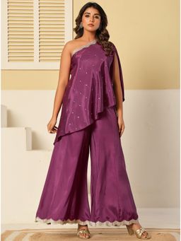 Kasya - Purple Muslin Embellished Top with Palazzo