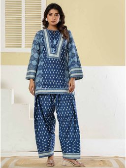 Kasya - Blue Cotton Abstract Tunic with Patiala Pant