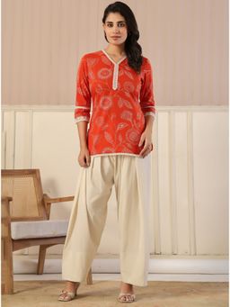 Kasya - Red Cotton Floral Tunic with Patiala Pant
