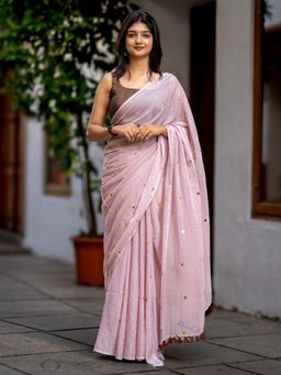 I LOVE SAREES - Light Mauve Cotton Sequin Saree with Gold Border Without Blouse