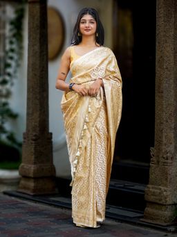 I LOVE SAREES - Gold Pure Banarasi Silk Gold Zari Saree with Unstitched Blouse