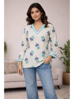 Anastay Clothing - Off White Cotton Floral Straight Kurti