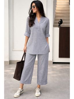 SUTRA CLOTHING - Grey Cotton Solid Co-Ord Set