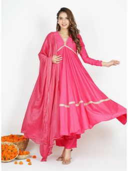 SUTRA CLOTHING - Pink Silk Embroidered Kurta with Palazzo and Dupatta