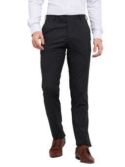 Raymond - Slim Fit Stripes Dark Grey Trousers