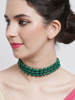Karatcart - Green Stone Studded Beaded Choker Necklace