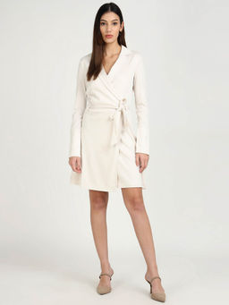 Guess - Off White Viscose Blend Solid Wrap Mini Dress with Belt (Set of 2)