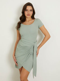 Guess - Green Modal Blend Solid Wrap Mini Dress