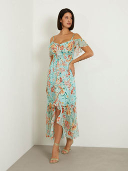 Guess - Green Viscose Blend Printed Maxi Dress