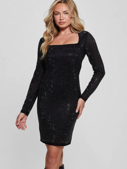 Guess - Black Polyester Blend Printed Bodycon Mini Dress