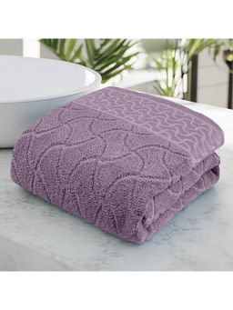 Story@Home - 400 Gsm Cotton Terry Bath Towel, Purple, Jacquard Pattern