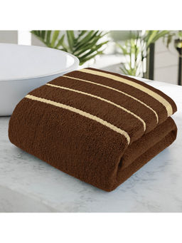 Story@Home - 400 Gsm Cotton Terry Bath Towel, Brown, Solid with Striped Border
