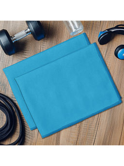 Story@Home - 300 GSM Microfiber Gym Towel Blue, Solid (Pack of 2)