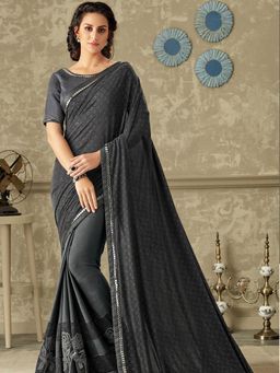 Odette - Black Lycra Designer Saree with Unstitched Blouse