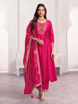 Seerat - Magenta Embroidery A-Line Anarkali Kurta with Pant and Dupatta