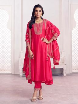 Seerat - Pink Embroidery A-Line Anarkali Kurta with Pant and Dupatta