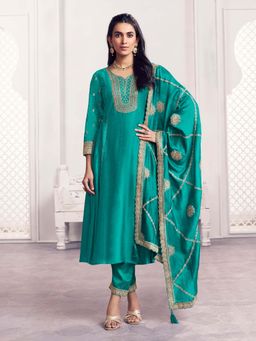 Seerat - Green Embroidery A-Line Anarkali Kurta with Pant and Dupatta